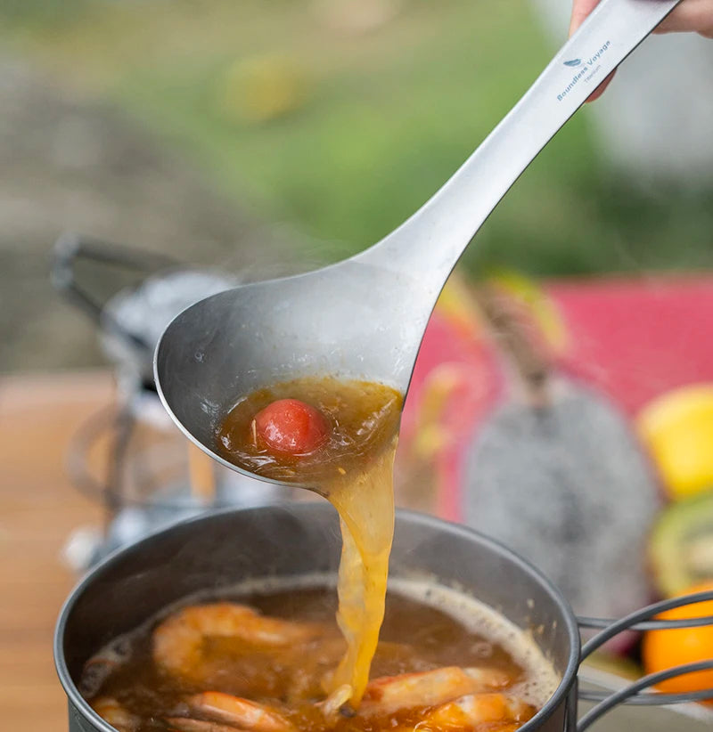 Boundless Voyage Titanium Spoon with Big Bowl Ladle for Soup Sauce Rice Kitchen Cooking Kit Outdoor Camping Home Tableware Ti1039T