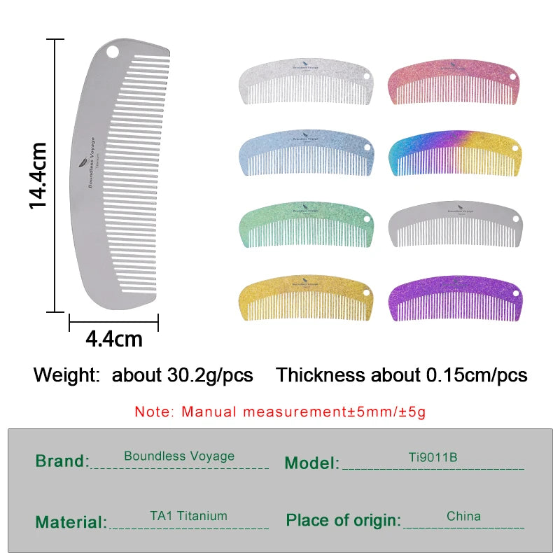 Boundless Voyage Titanium Hair Beard Comb Anti-Static Pocket Comb for Unisex, 2mm Thick, for Home Travel Ti9011B