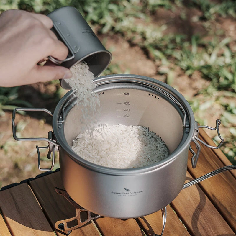 Boundless Voyage Camping Titanium Pot Ultralight Rice Soup Cooker Multifunctional Cooker Outdoor Portable Open Fire Cookware Ti2087C