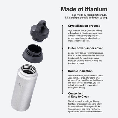 Boundless Voyage 600ml Titanium Vacuum Flask Double-Walled Insulated Bottle Reusable Travel Keeping Hot & Cold Coffee Tea Cup Ti3010D