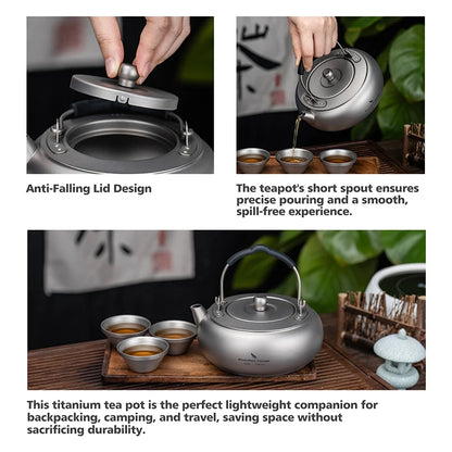 Boundless Voyage 600ml Titanium Camping Kettle Lightweight Compact Tea Pot with Built-in Filter for Outdoor Backpacking Hiking Ti3105D