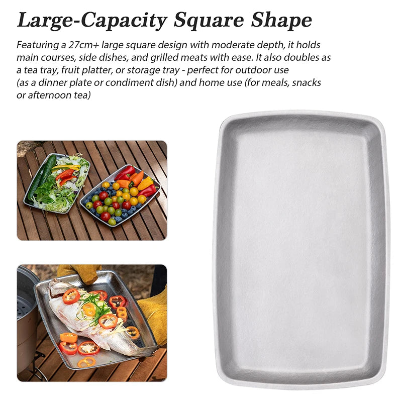 Boundless Voyage Titanium Square Plate Lightweight 186g Large Serving Dishes Platter for Buffets, Appetizers, Dessert, Snacks Ti1149T