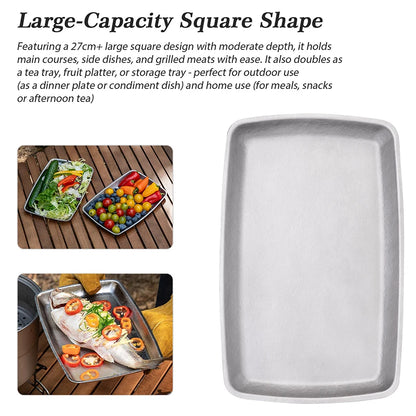 Boundless Voyage Titanium Square Plate Lightweight 186g Large Serving Dishes Platter for Buffets, Appetizers, Dessert, Snacks Ti1149T