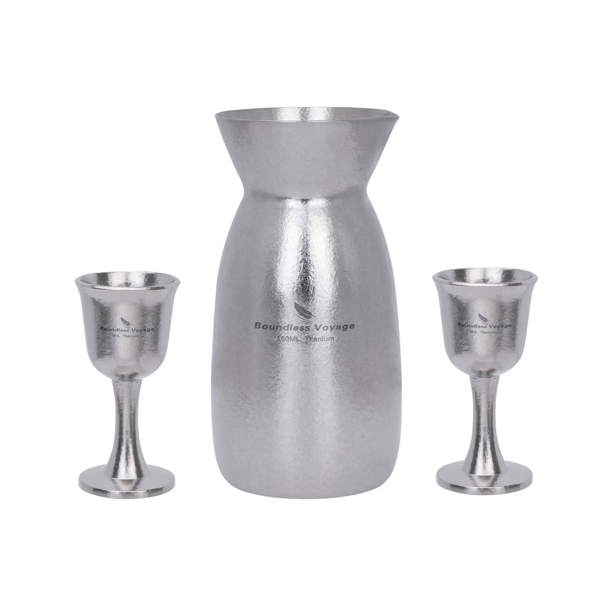 Boundless Voyage Titanium Sake Set 150ml Lightweight Carafe & 2 Cups for Sake, Soju, Wine | Portable Drinkware Gift Ti3266D