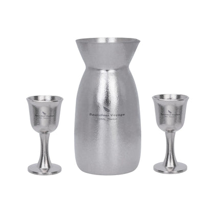 Boundless Voyage Titanium Sake Set 150ml Lightweight Carafe & 2 Cups for Sake, Soju, Wine | Portable Drinkware Gift Ti3266D