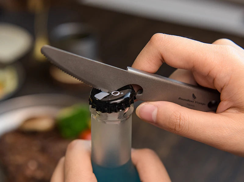 Boundless Voyage Titanium Cutlery Set Small Outdoor Camping Portable Knife Fork Spoon Bottle Opener Travel Lightweight Tableware Ti1077T