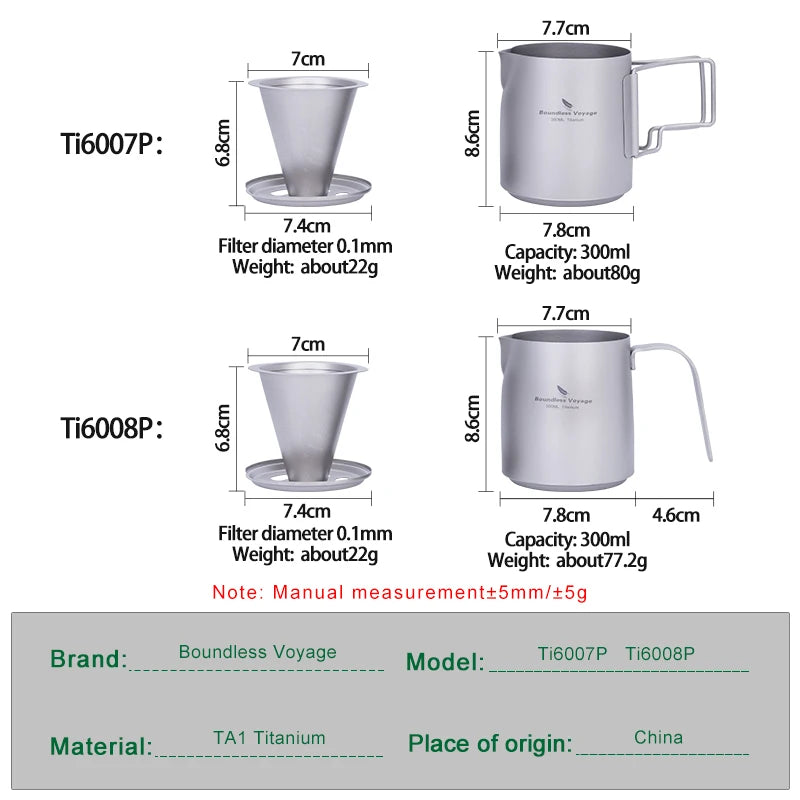 Boundless Voyage Titanium Portable Pour-over Coffee Set 300ml Coffee Mug with Detachable Dripper Outdoor Camping Coffee Maker Ti6007P