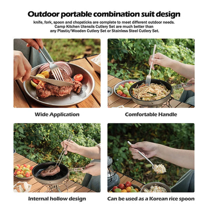 Boundless Voyage Camping Titanium Cutlery Set Long Handle Spoon Fork Knife Chopsticks Uncoated Outdoor Travel Metal Tableware Ti1055T