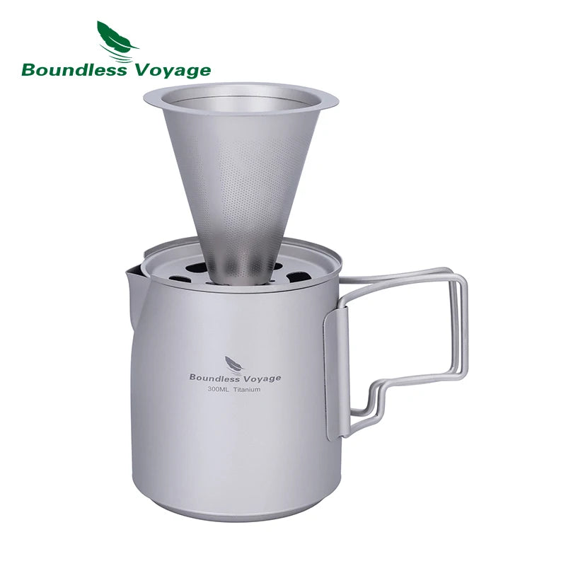 Boundless Voyage Titanium Portable Pour-over Coffee Set 300ml Coffee Mug with Detachable Dripper Outdoor Camping Coffee Maker Ti6007P
