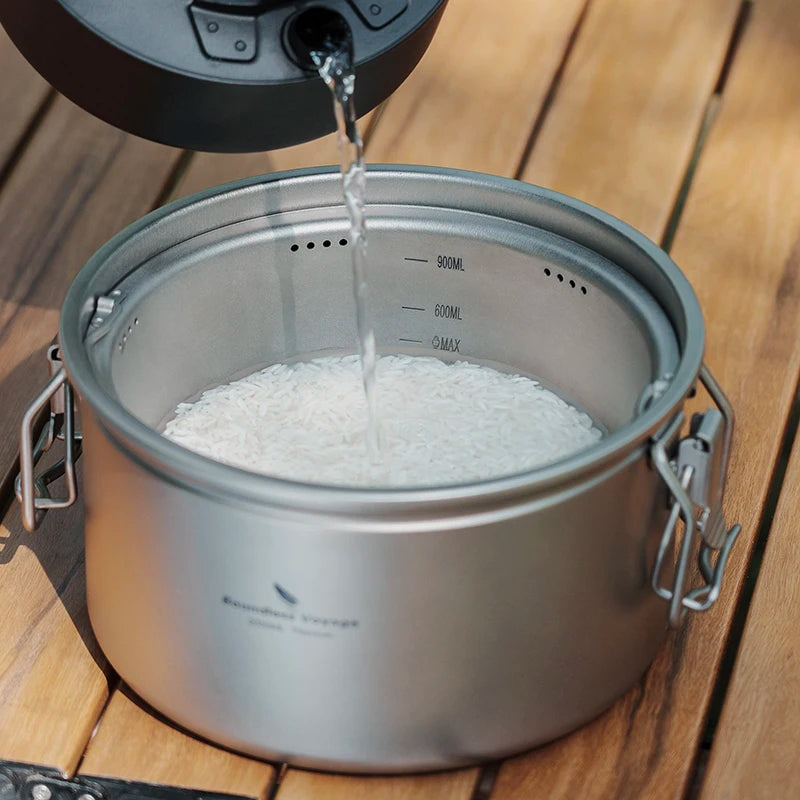 Boundless Voyage Camping Titanium Pot Ultralight Rice Soup Cooker Multifunctional Cooker Outdoor Portable Open Fire Cookware Ti2087C