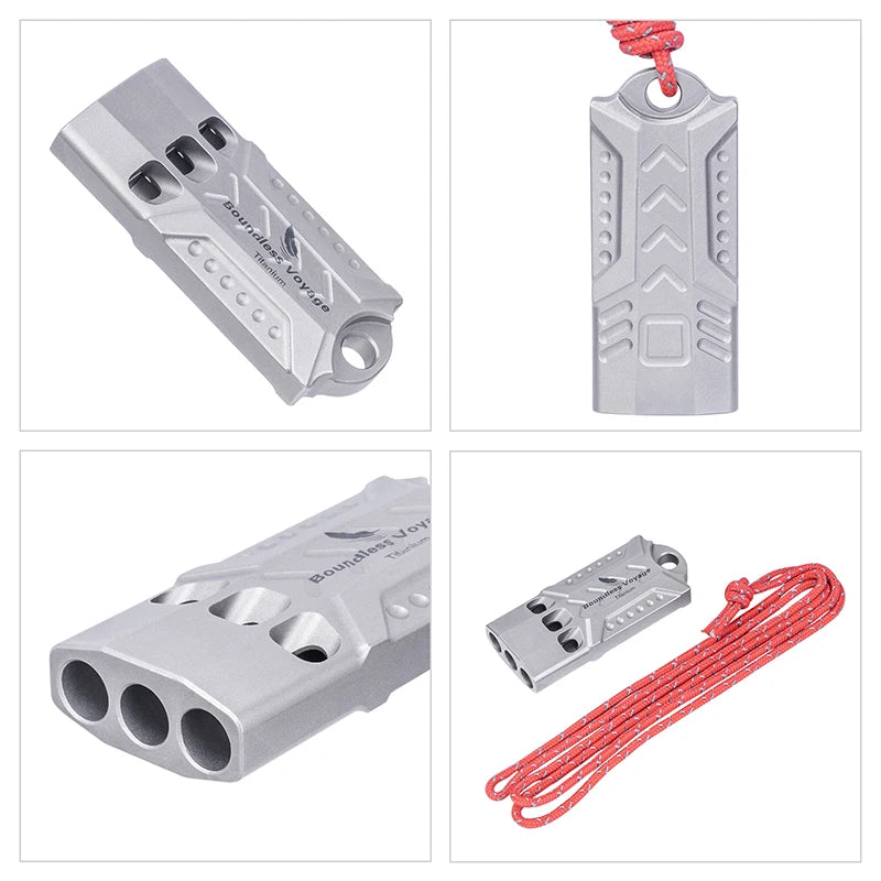 Boundless Voyage Boundless Voyage Titanium Whistle – 3-Hole, 120dB, Pea-less, Waterproof, Keychain Ready Ti9022O