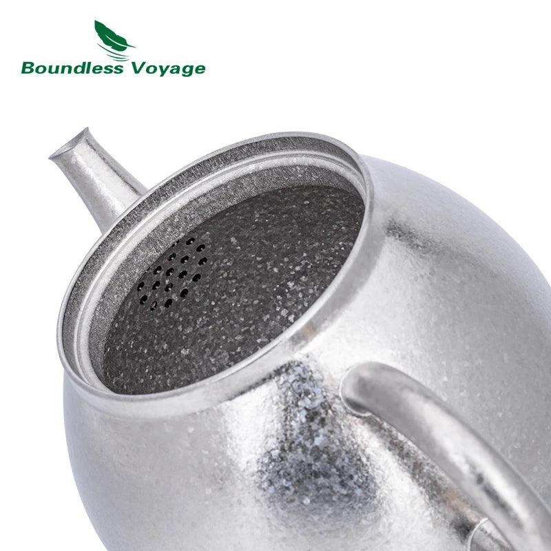 Boundless Voyage Titanium Teapot – 380ml, Built-in Filter, Wooden Knob, Crystallized Finish Ti3107D