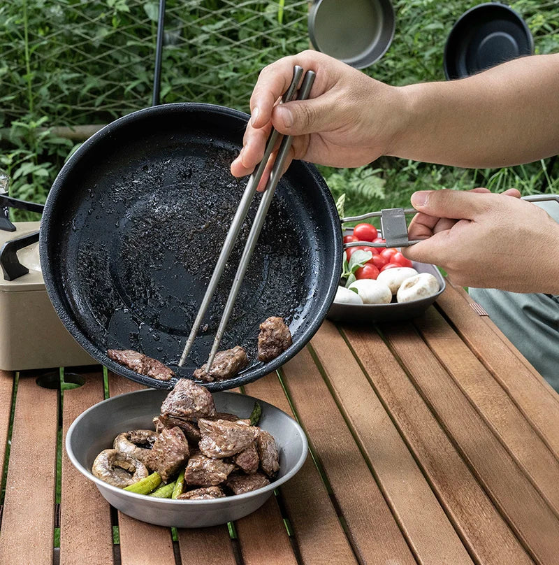 Boundless Voyage Titanium Non-stick Frying Pan 18.8cm / 22cm Outdoor Camping Skillet with Folding Handle Lightweight Cookware Ti2069C