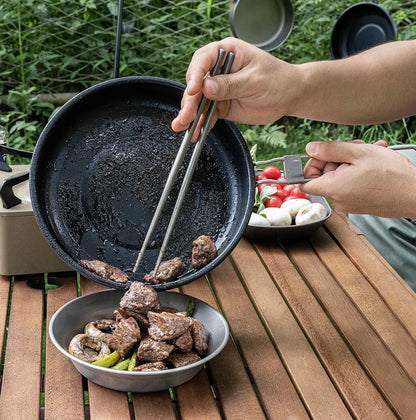 Boundless Voyage Titanium Non-stick Frying Pan 18.8cm / 22cm Outdoor Camping Skillet with Folding Handle Lightweight Cookware Ti2069C