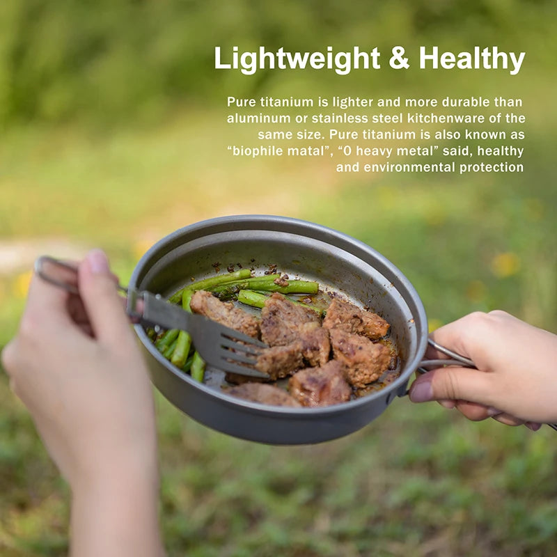 Titanium Camping Cookware Set 500ml 1200ml Pot Pan Ultralight Outdoor Backpacking Hiking Travel Backpacking Cooking Kit Ti2110C