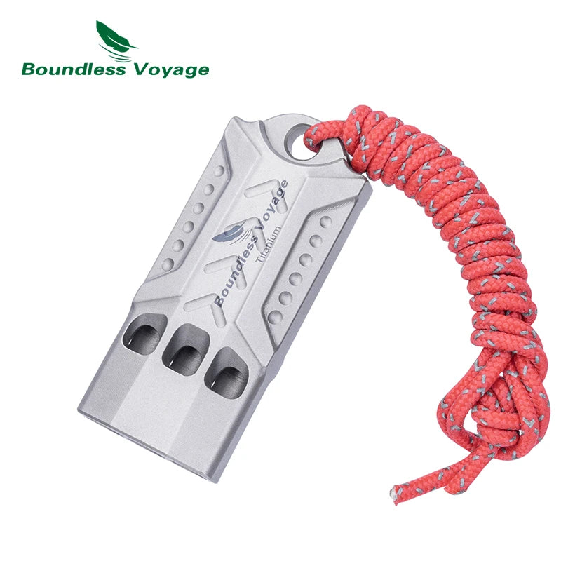 Boundless Voyage Boundless Voyage Titanium Whistle – 3-Hole, 120dB, Pea-less, Waterproof, Keychain Ready Ti9022O