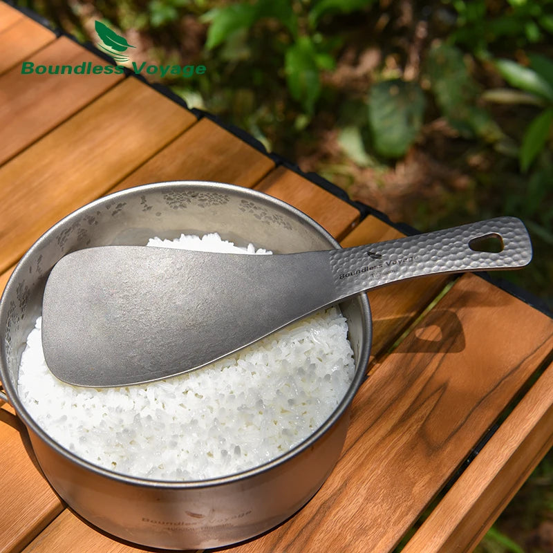 Boundless Voyage Titanium Rice Spatula, Hammered Handle 3mm Thick Kitchen Spoon Non-Toxic Metal Rice Paddle Cooking Utensil Ti1079T