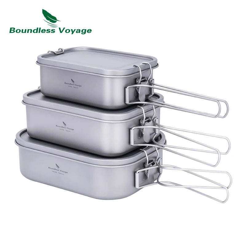 Boundless Voyage Titanium Bento with Lid & Handle Outdoor Camping Dinner Box Portable Cookware Leak Proof Lunch Box Container Ti2083C