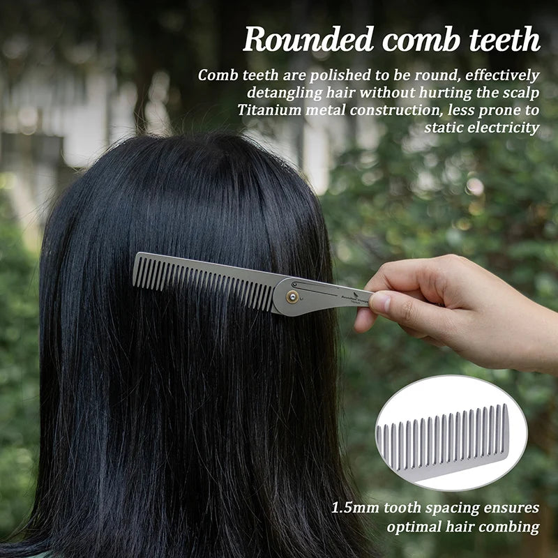 Titanium Foldable Comb Ultra Lightweight Travel Hair Comb, Anti-Static & Portable Pocket Comb for Men Women Ti9011A
