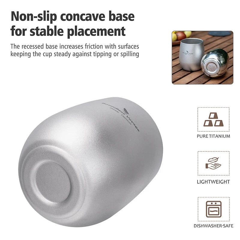 Boundless Voyage Pure Titanium Double-Walled Cup Egg Shape Lightweight Portable Coffee Water Mug Outdoor Camping Drinking Cup Ti3084D
