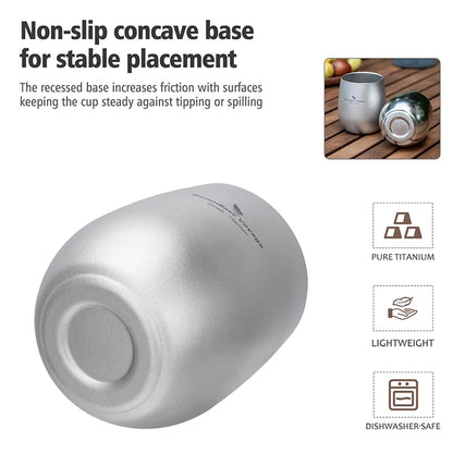 Boundless Voyage Pure Titanium Double-Walled Cup Egg Shape Lightweight Portable Coffee Water Mug Outdoor Camping Drinking Cup Ti3084D