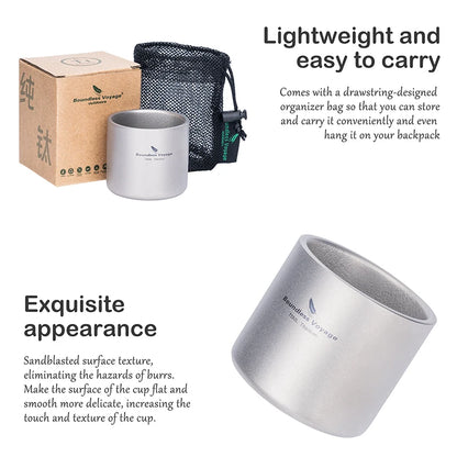 Boundless Voyage Titanium 75ml Double-wall Cup Coffee Tea Mug Backpacking Lightweight Portable Camping Hot Cold Water Drinkware Ti3045D