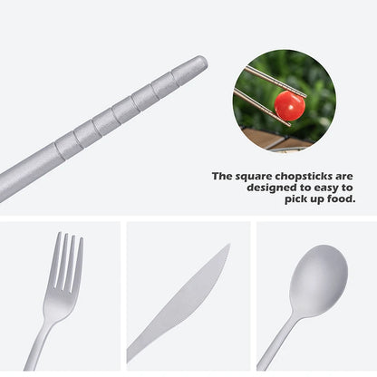 Boundless Voyage Camping Titanium Cutlery Set Long Handle Spoon Fork Knife Chopsticks Uncoated Outdoor Travel Metal Tableware Ti1055T