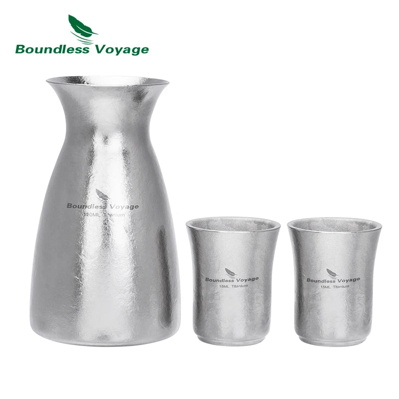 Boundless Voyage Pure Titanium Sake Carafe & Cup Set Liquor Serving Set with Pouring Pitcher & Drinking Cups Lightweight Barware Ti3266A