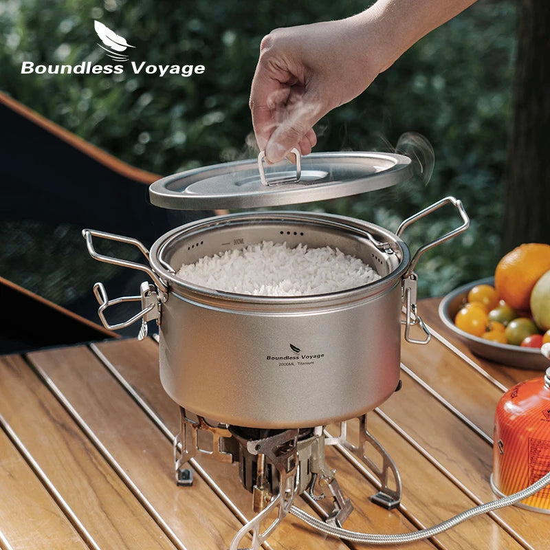 Boundless Voyage Camping Titanium Pot Ultralight Rice Soup Cooker Multifunctional Cooker Outdoor Portable Open Fire Cookware Ti2087C
