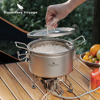 Boundless Voyage Camping Titanium Pot Ultralight Rice Soup Cooker Multifunctional Cooker Outdoor Portable Open Fire Cookware Ti2087C