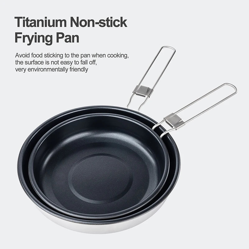 Boundless Voyage Titanium Non-stick Frying Pan 18.8cm / 22cm Outdoor Camping Skillet with Folding Handle Lightweight Cookware Ti2069C