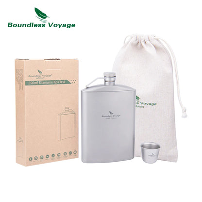 Boundless Voyage 250ml Titanium Hip Flask with Mini Cup & Funnel Camping Backpacking Pocket Whiskey Wine Pot for Men Women Ti3064D