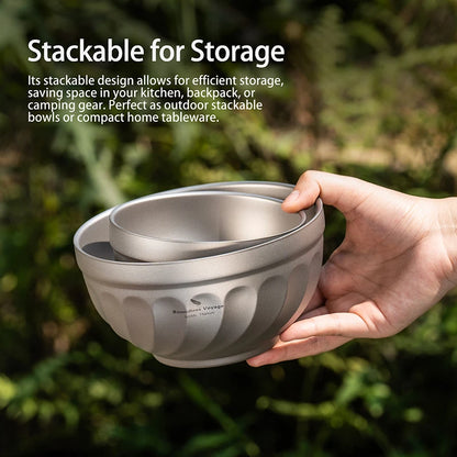 Boundless Voyage Titanium Double-Wall Bowl Set – 500ml + 800ml, Magnolia Embossed, Anti-Scald Ti1168T/Ti1169T