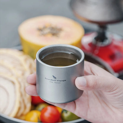 Boundless Voyage Titanium 75ml Double-wall Cup Coffee Tea Mug Backpacking Lightweight Portable Camping Hot Cold Water Drinkware Ti3045D