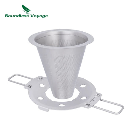 Boundless Voyage Pour Over Coffee Dripper Titanium Coffee Filter with Foldable Holder Cone Filter Paperless for Outdoor Indoor Ti6004P