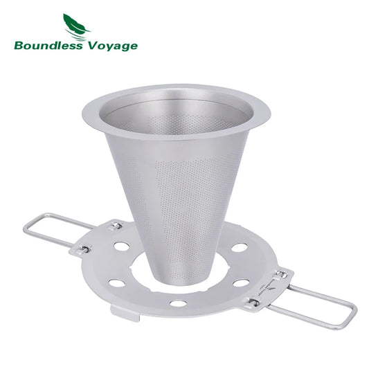 Boundless Voyage Pour Over Coffee Dripper Titanium Coffee Filter with Foldable Holder Cone Filter Paperless for Outdoor Indoor Ti6004P