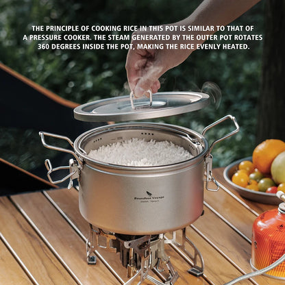 Boundless Voyage Camping Titanium Pot Ultralight Rice Soup Cooker Multifunctional Cooker Outdoor Portable Open Fire Cookware Ti2087C