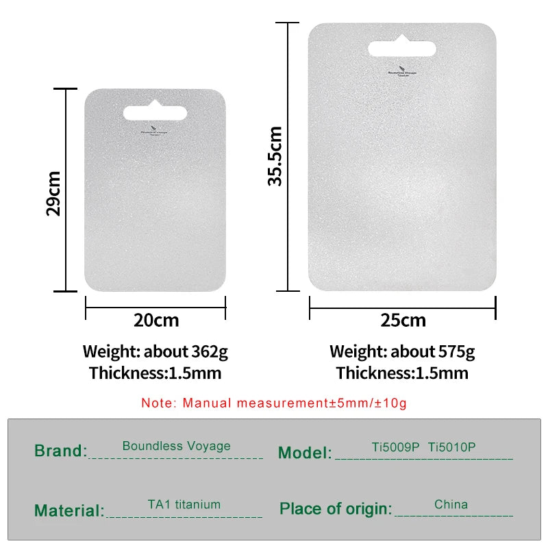 Boundless Voyage Pure Titanium Cutting Board Multifunctional Chopping Board for Kitchen Lightweight Camping Cutting Mat Ti5009P