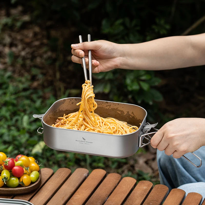 Boundless Voyage Titanium Bento with Lid & Handle Outdoor Camping Dinner Box Portable Cookware Leak Proof Lunch Box Container Ti2083C