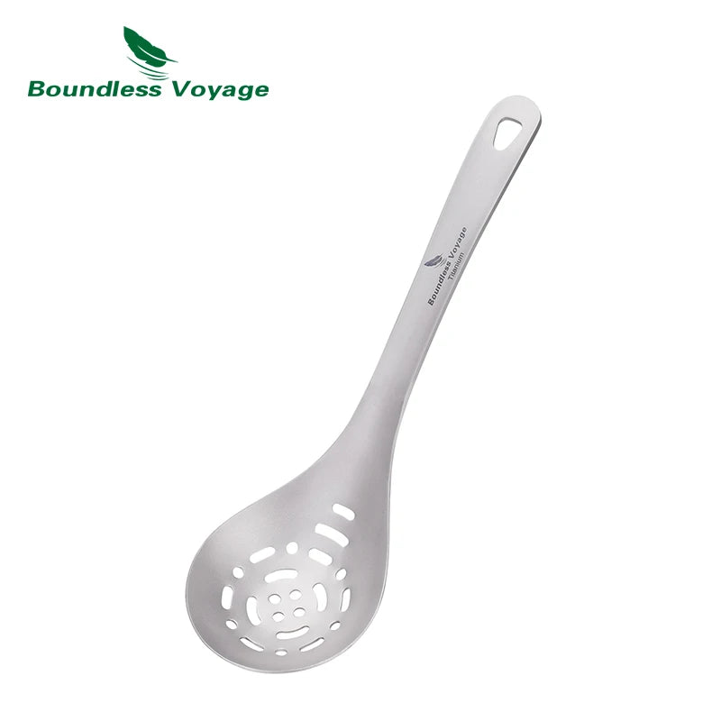 Boundless Voyage Titanium Slotted Spoon Ultralight Kitchen Strainer for Cooking, Noodles, Salad & Hot Pot Fried Food Colander Ti1038A