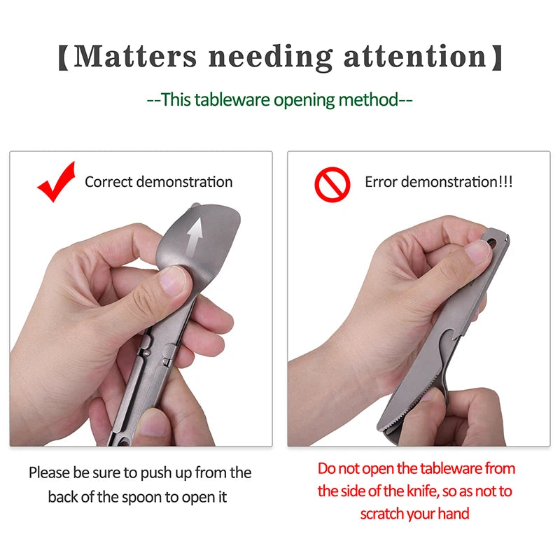 Boundless Voyage Titanium Cutlery Set Small Outdoor Camping Portable Knife Fork Spoon Bottle Opener Travel Lightweight Tableware Ti1077T