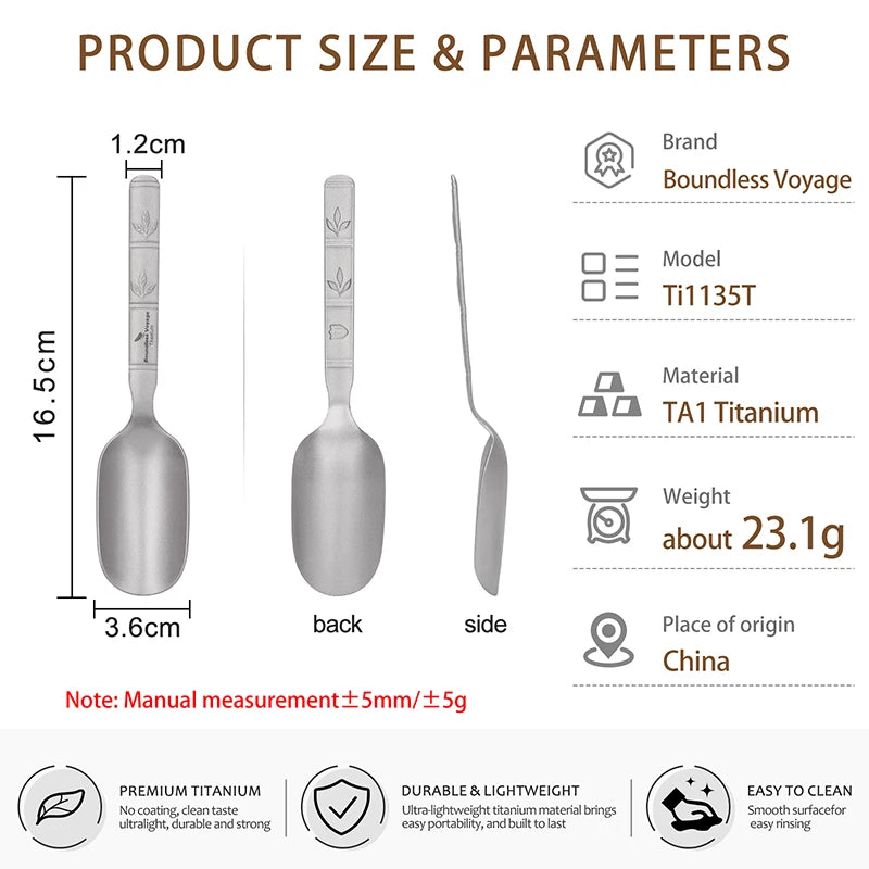 Boundless Voyage Titanium Tea Scoop Long Handle Ultralight Coffee Scoop Portable Loose Leaf Tea Spoon for Camping Home Kitchen