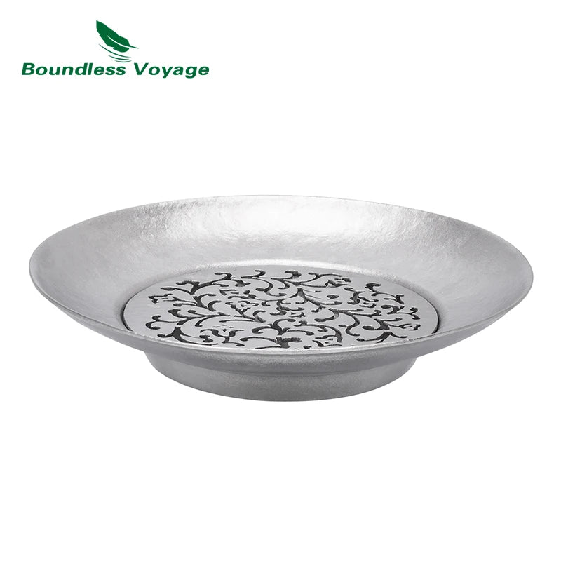 Boundless Voyage Titanium Cup Saucer, Detachable Drainage Coaster, Lightweight Tea Coffee Tray 13cm Plate for Camping Hiking Ti3201D