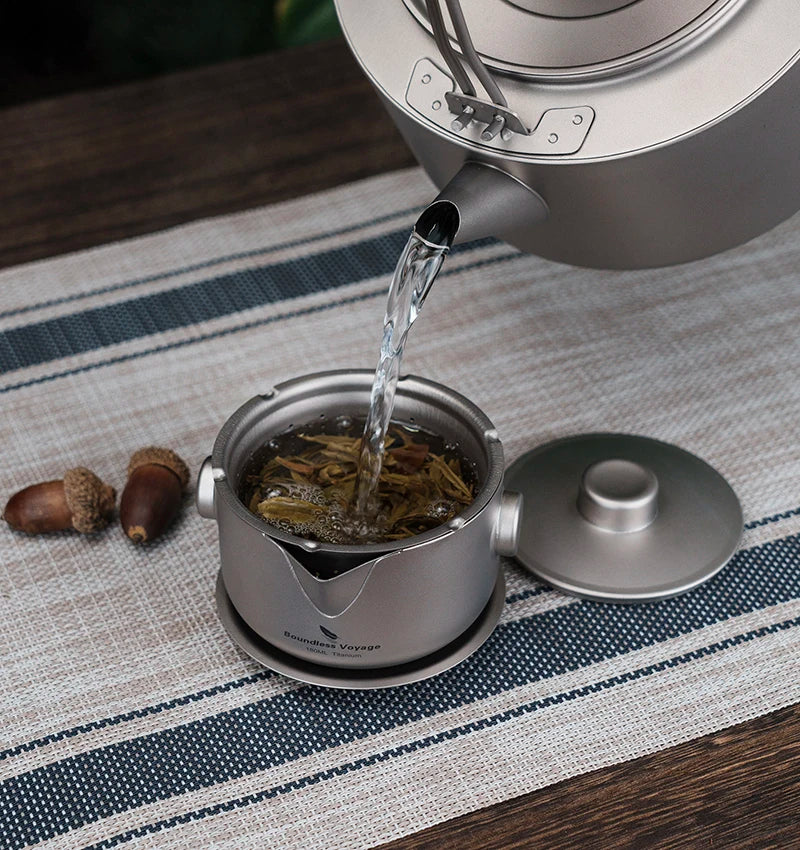 Boundless Voyage Titanium Gaiwan Teapot Cups Double-Layer Tea Maker with Lid & Filter Ultralight Kungfu Tea Set Stackable Mugs Ti3137D