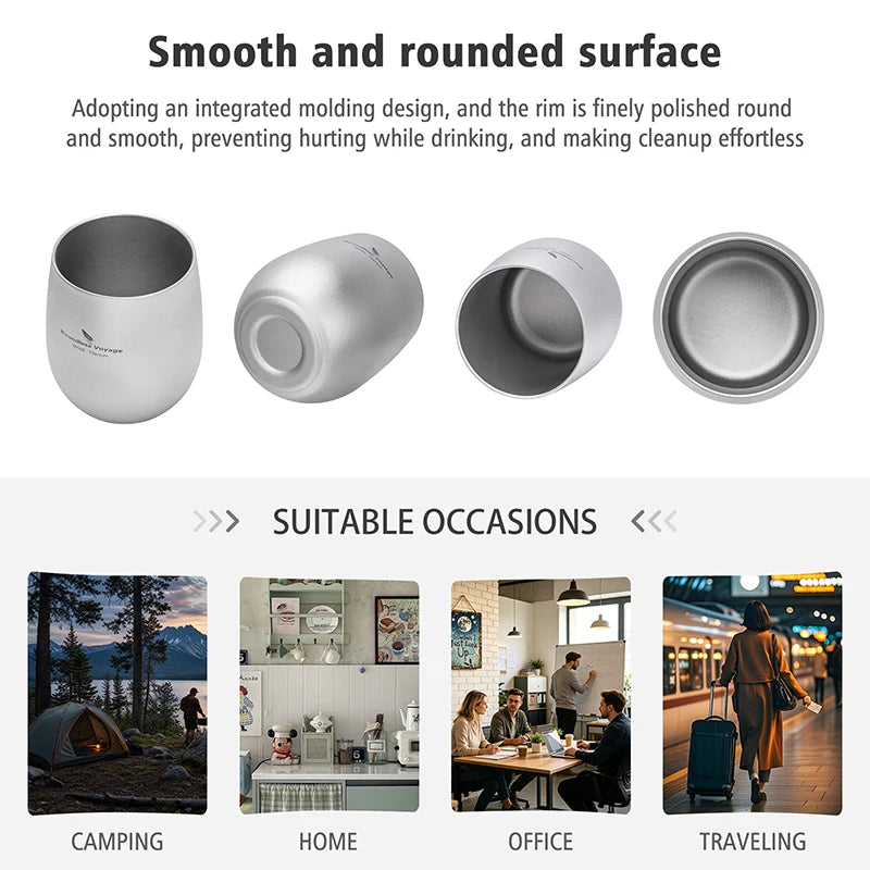 Boundless Voyage Pure Titanium Double-Walled Cup Egg Shape Lightweight Portable Coffee Water Mug Outdoor Camping Drinking Cup Ti3084D