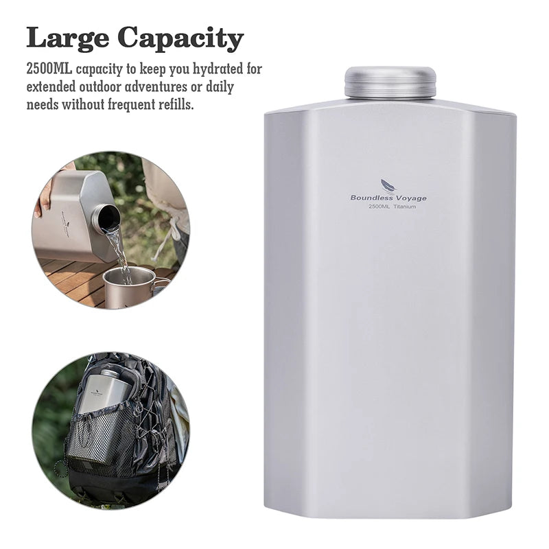Boundless Voyage 2.5L Titanium Water Bottle Big Capacity Sports Water Bottle Ultralight Leakproof Drinkware for Outdoor Camp Ti3004D