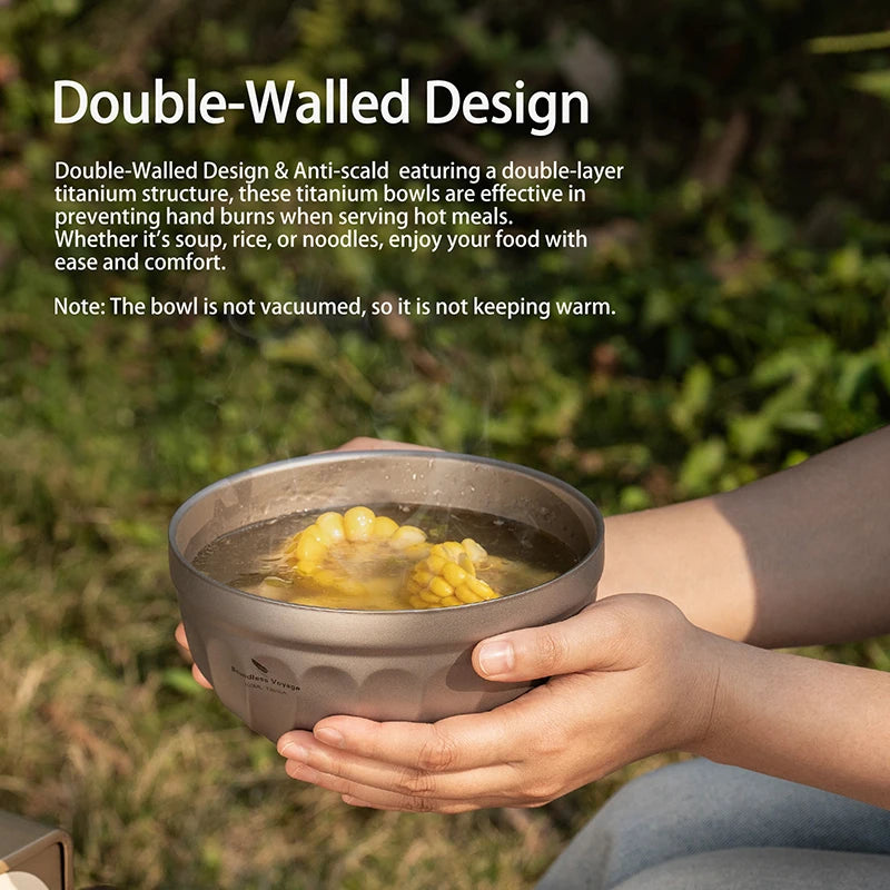 Boundless Voyage Titanium Double-Wall Bowl Set – 500ml + 800ml, Magnolia Embossed, Anti-Scald Ti1168T/Ti1169T