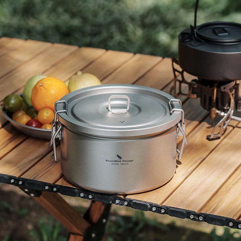 Boundless Voyage Camping Titanium Pot Ultralight Rice Soup Cooker Multifunctional Cooker Outdoor Portable Open Fire Cookware Ti2087C