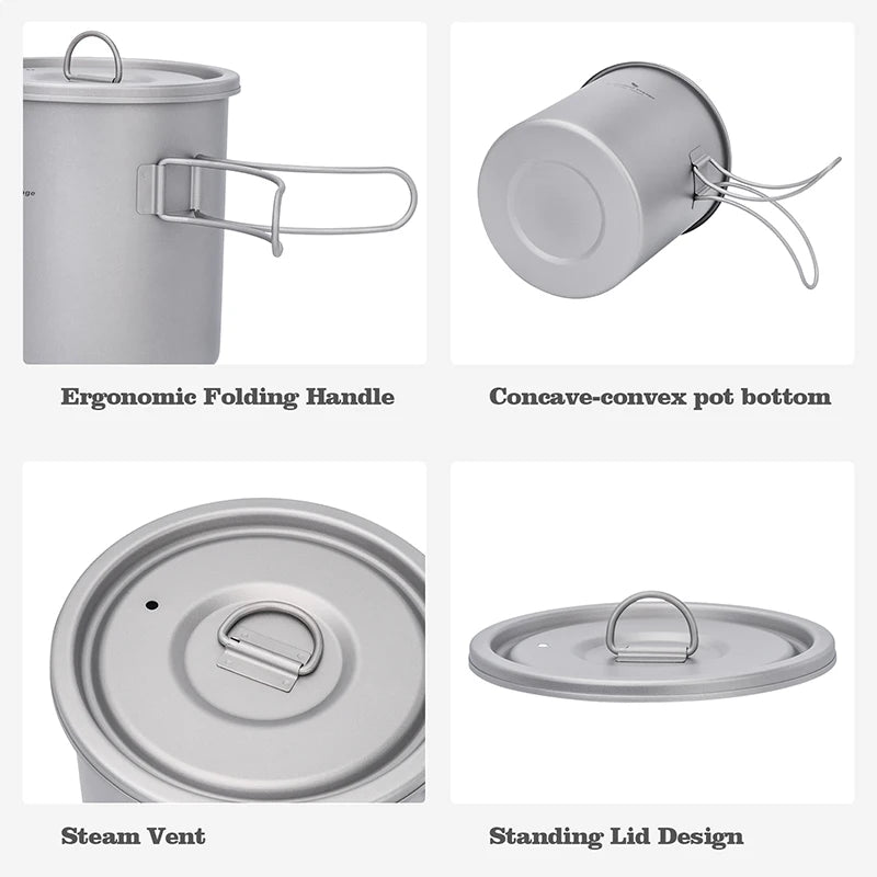 Boundless Voyage Titanium Camping Pot 1400ml Ultralight Backpacking Cookware with Folding Handle & Lid for Outdoor Hiking Travel Ti2060C