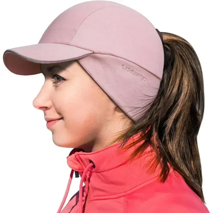GADIEMKENSD Women's Winter Fleece Ponytail Hat Reflective Baseball Cap with Drop down Ear Warmers Golf Sports Cap M24